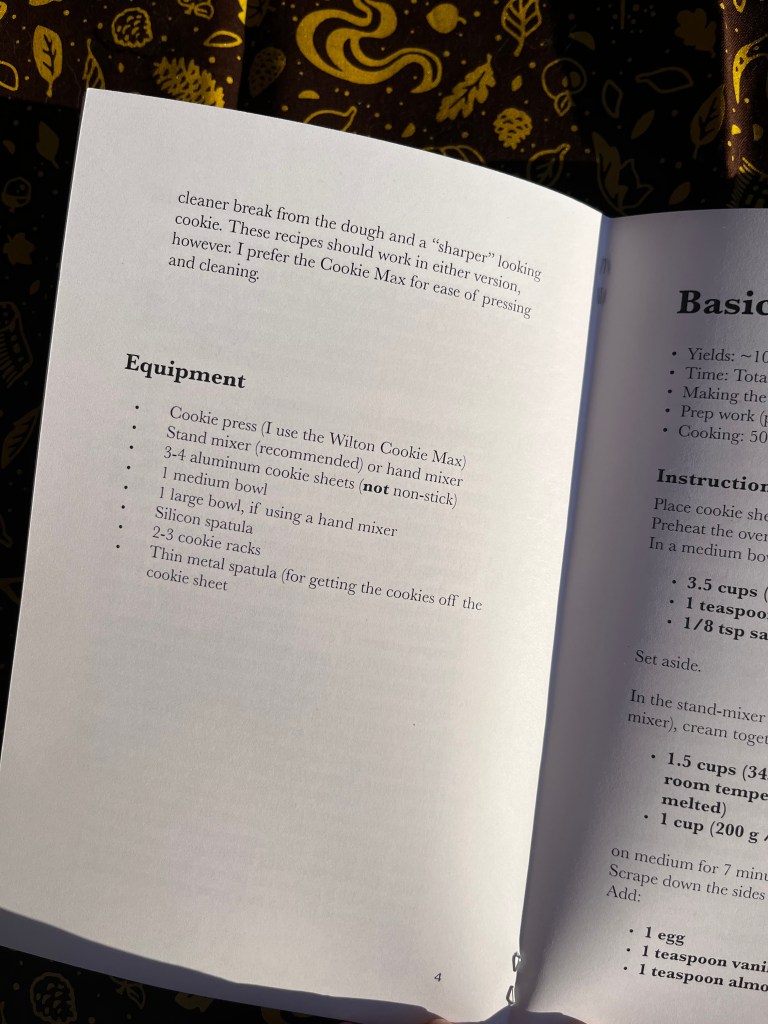 A description of the equipment you will need to make the cookies. 
